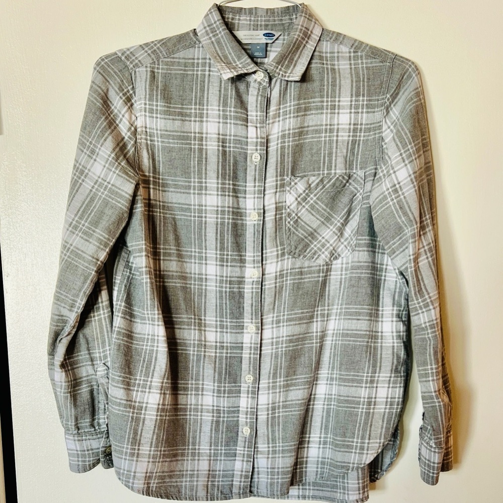 Old Navy Gray Plaid Flannel Button Down Shirt EUC